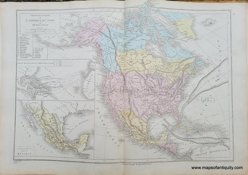 Genuine-Antique-Map-Carte-Physique-et-Politique-de-l'Amerique-du-Nord---Physical-and-Political-Map-of-North-America-1875-Drioux-&-Leroy-NAM273-Maps-Of-Antiquity