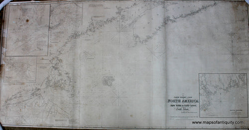 Antique-Blue-Back-Antique-Nautical-Chart-The-North-Eastern-Coast-of-North-America-from-New-York-to-Cape-Canso-including-Sable-Island-Blunt-Chart-North-America--1828-Blunt-Maps-Of-Antiquity