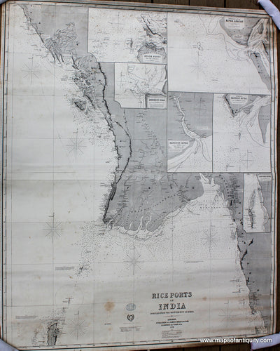 Antique-Blue-Back-Antique-Nautical-Chart-Rice-Ports-of-India-Imray-Chart-Asia-India-1873---Maps-Of-Antiquity