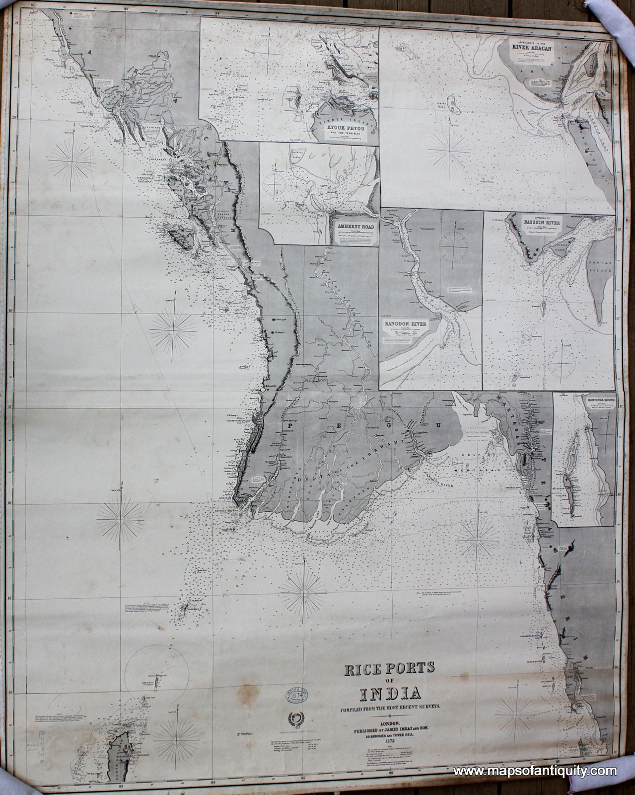 Antique-Blue-Back-Antique-Nautical-Chart-Rice-Ports-of-India-Imray-Chart-Asia-India-1873---Maps-Of-Antiquity