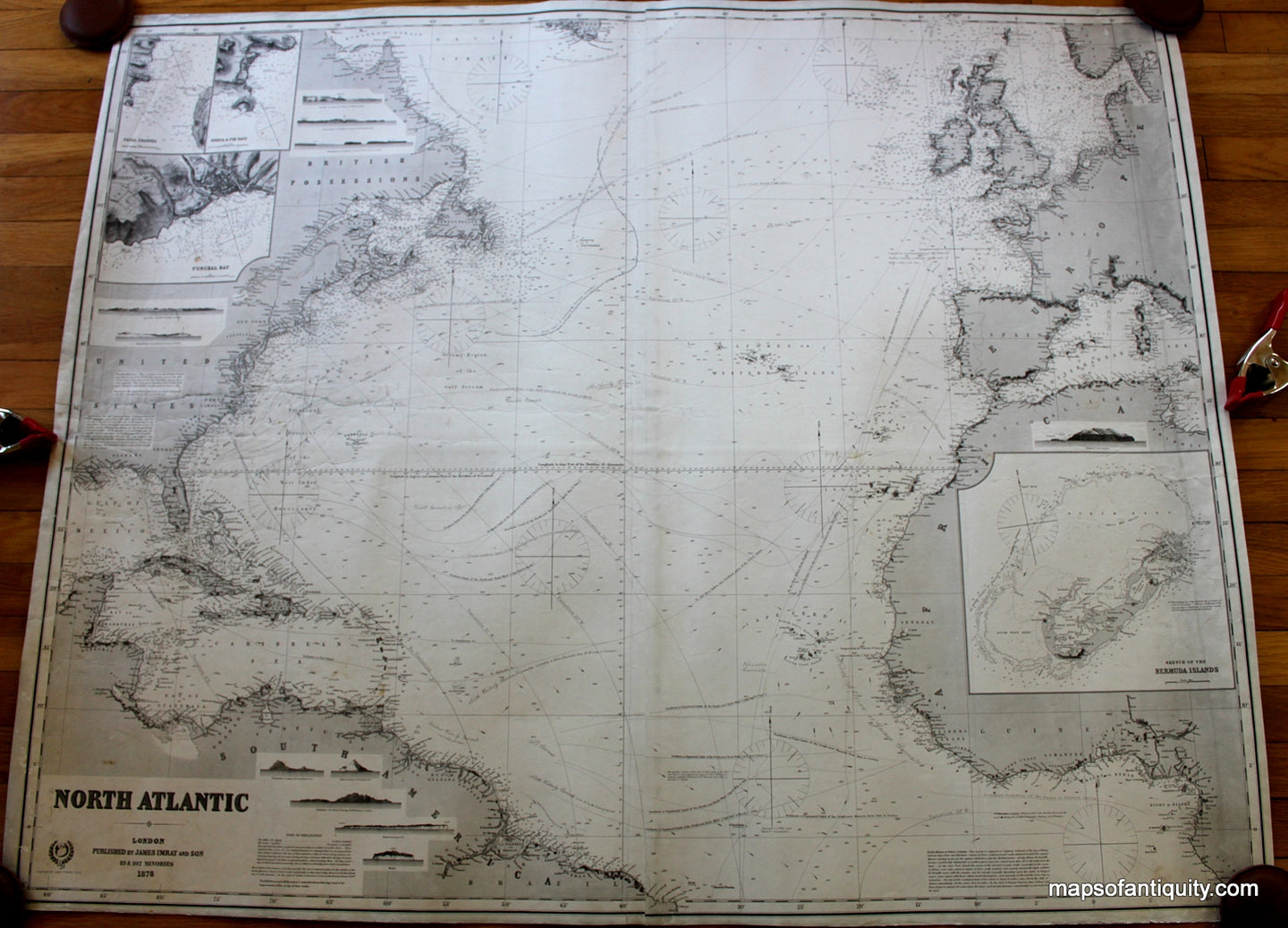 Antique-Blue-Back-Antique-Nautical-Chart-North-Atlantic-Imray-Chart-**********-World--1878-James-Imray-&-Sons-London-Maps-Of-Antiquity