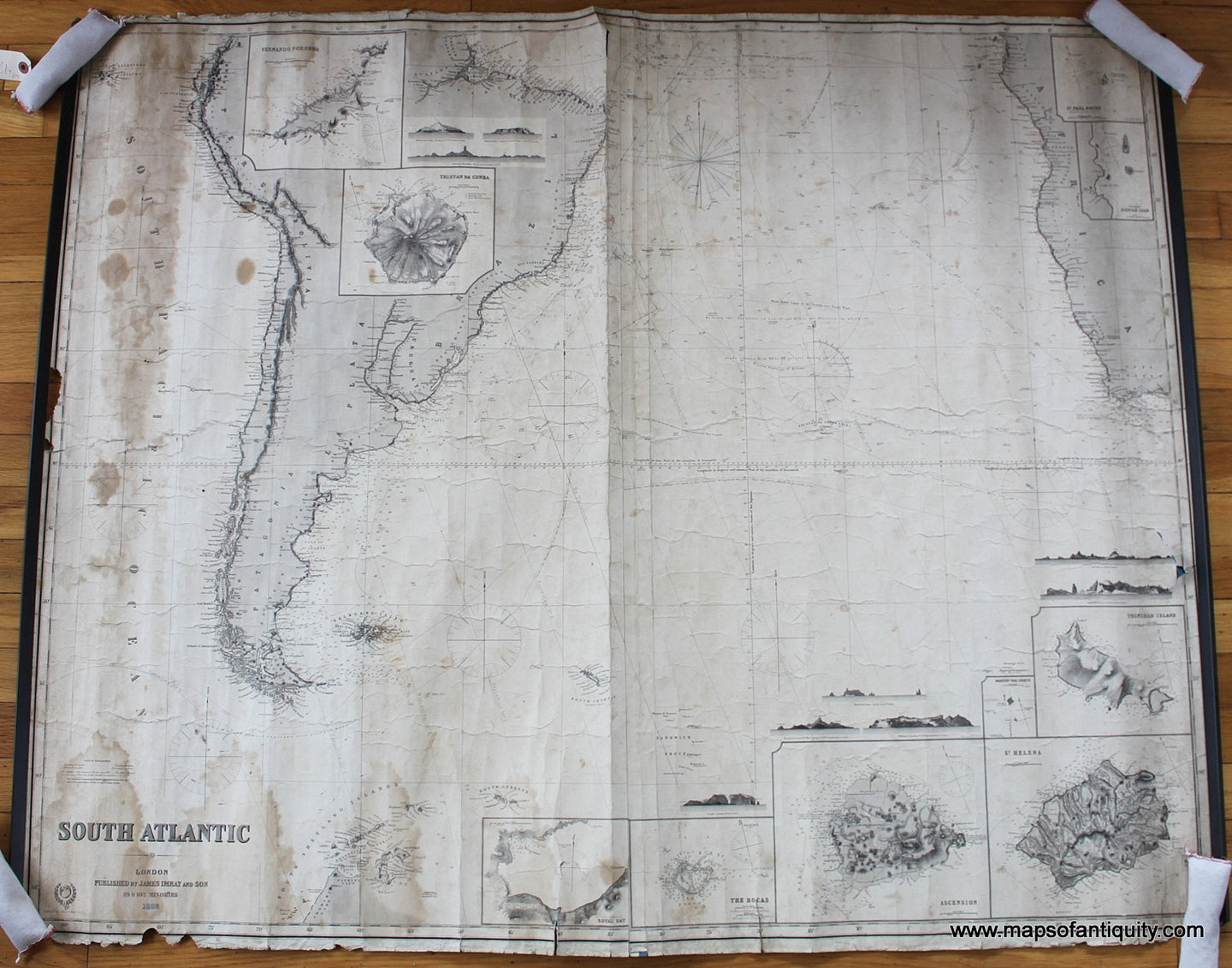 Antique-Blue-Back-Antique-Nautical-Chart-Imray-South-Atlantic--Antique-Nautical-Charts--1888-James-Imray-&-Sons-London-Maps-Of-Antiquity