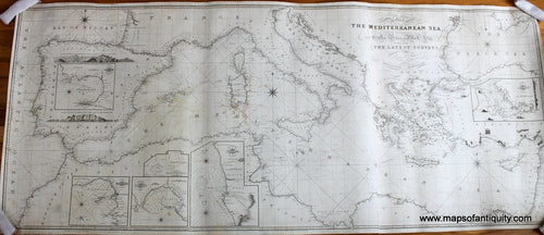 Antique-Blue-Back-Antique-Nautical-Chart-Heather-Chart-of-the-Mediterranean-Sea-Antique-Nautical-Charts--1818-Heather-Maps-Of-Antiquity