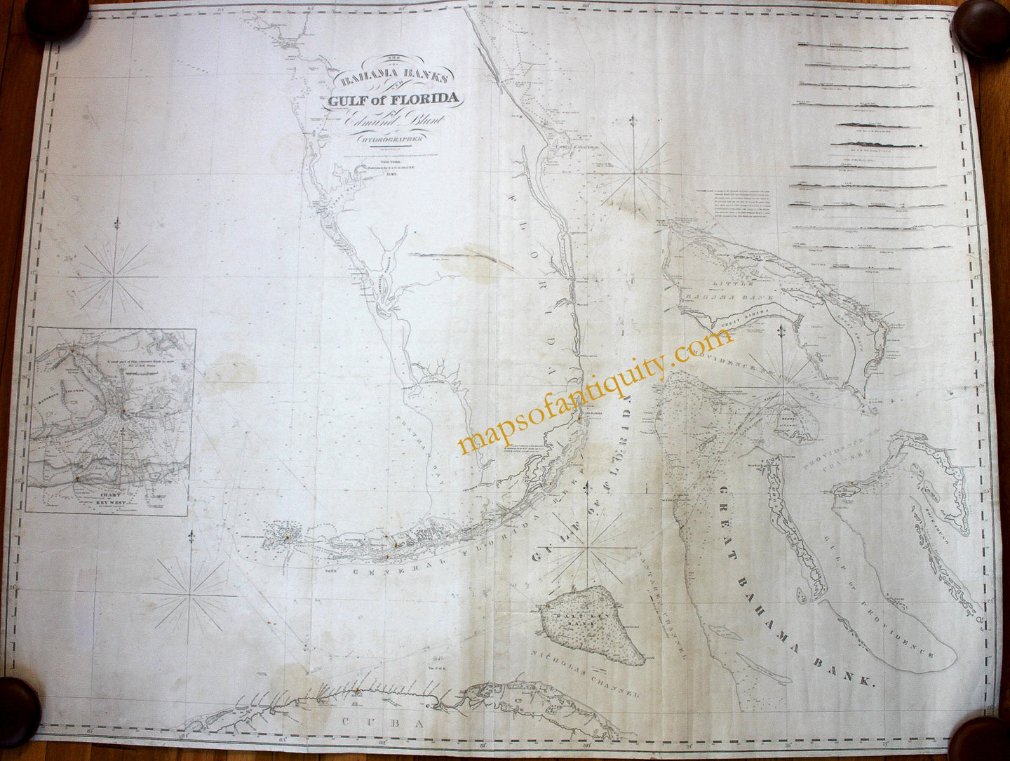 Antique--Nautical-Chart-Bahama-Banks-and-Gulf-of-Florida-**********-United-States-Florida-1840-Blunt-Maps-Of-Antiquity