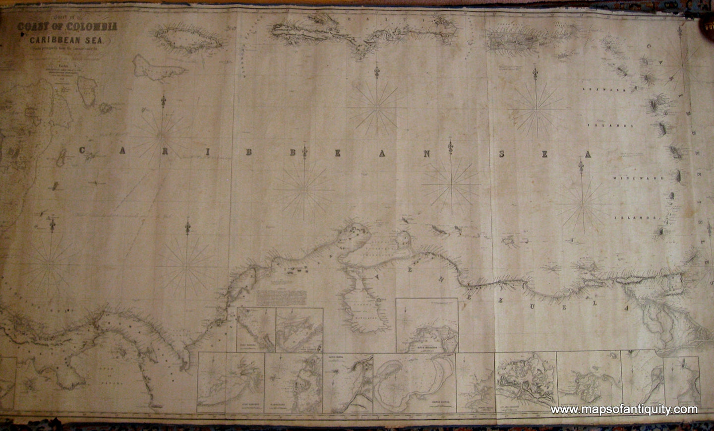 Antique-Blue-Back-Nautical-Chart-Imray-Chart-of-the-Coast-of-Colombia-and-the-Caribbean-Sea.**********-Nautical-Gifts-1853-Imray-Maps-Of-Antiquity