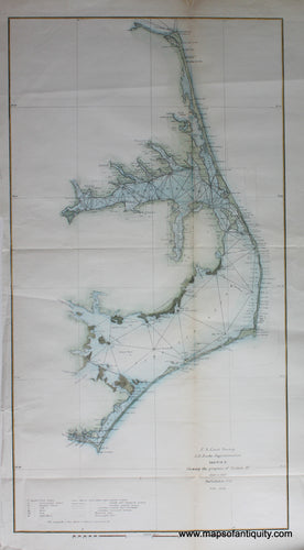 Antique-Hand-Colored-Coastal-Chart-Pamlico-and-Albemarle-Sound-NC-Sketch-D-Section-IV-Triangulation-Chart--**********-United-States-South-1852-U.S.-Coast-Survey-Maps-Of-Antiquity