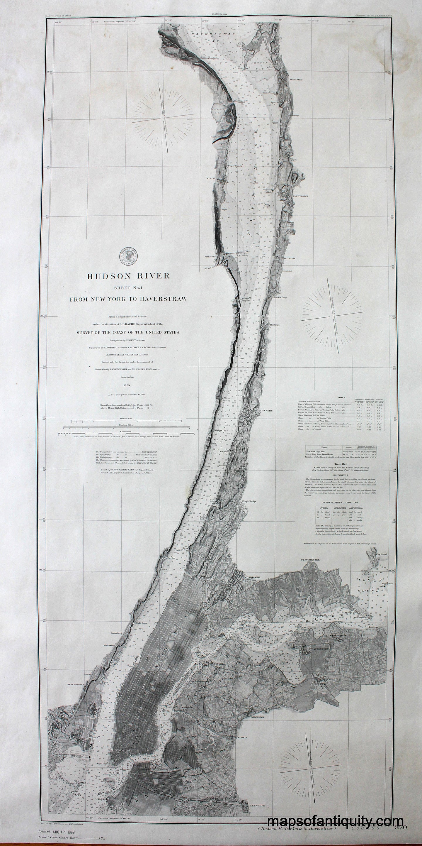 Antique-Nautical-Chart-Hudson-River-from-New-York-to-Haverstraw-Chart-United-States-New-York-1888-US-Coast-Survey-Maps-Of-Antiquity