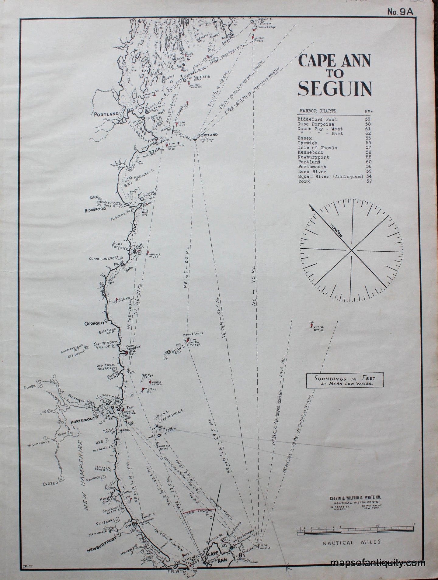 Black-and-White-Antique--Nautical-Chart-Cape-Ann-to-Seguin-United-States-Northeast-c.-1915-Eldridge-Maps-Of-Antiquity