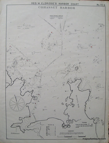 Black-and-White-Antique--Nautical-Chart-Cohasset-Harbor-United-States-Northeast-c.-1915-Eldridge-Maps-Of-Antiquity