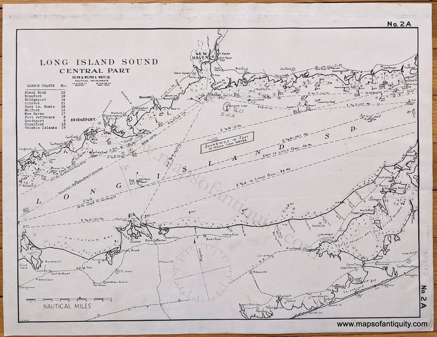 1910 - Long Island Sound, Central Part - Antique Map