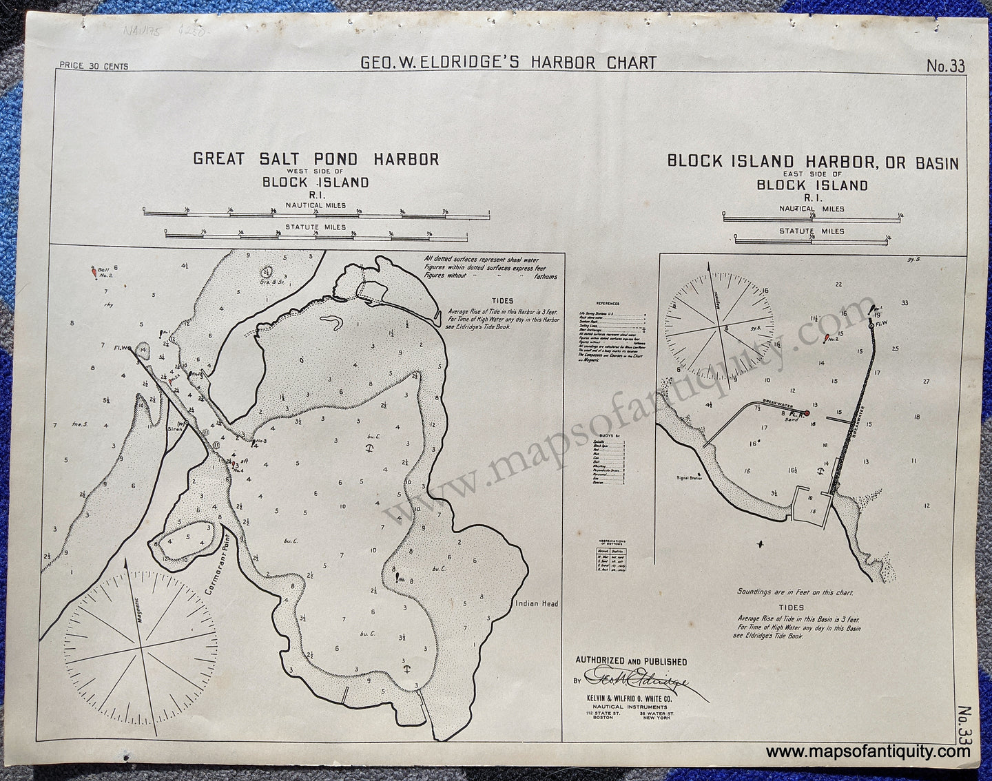 Antique-Maps-Nautical-Chart-Charts-Great-Salt-Pond-Harbor-Block-Island