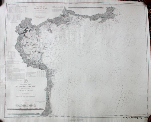 Black-and-White-Antique-Coastal-Chart-Coast-Chart-Nos.-9-&-10-Massachusetts-Bay-with-the-Coast-from-Cape-Ann-to-Cape-Cod-Chart-No.-9-Boston-Bay-and-Approaches-Antique-Nautical-Charts-Boston-1872-U.S.-Coast-Survey-Maps-Of-Antiquity