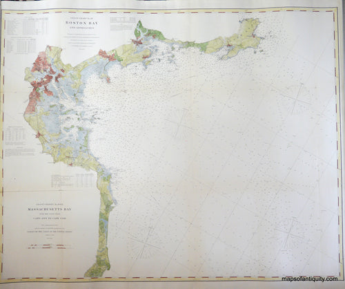 Hand-Colored-Antique-Coastal-Survey-Chart-Boston-Bay-and-Approaches-Chart-No.-10-Antique-Nautical-Charts-Boston-1872-U.S.-Coast-Survey-Maps-Of-Antiquity