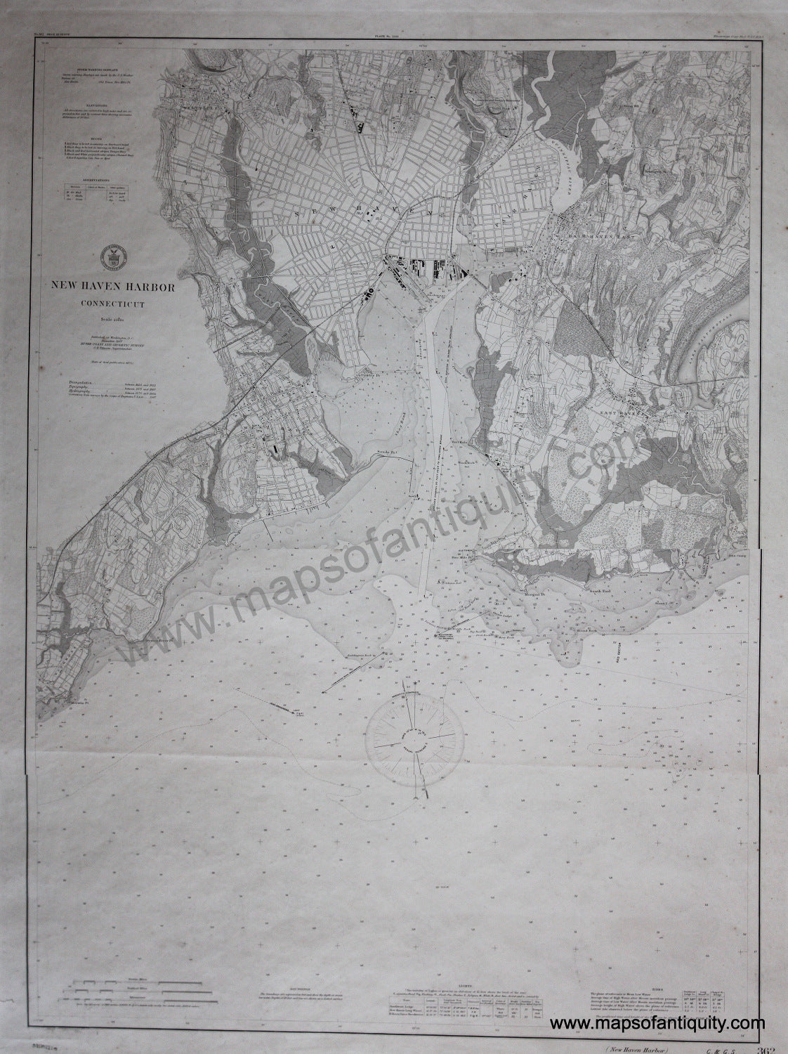 Black-and-White-Harbor-Chart-New-Haven-Harbor-Connecticut-United-States-North-East-1907-USC&GS-Maps-Of-Antiquity
