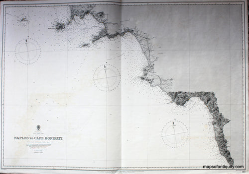 Black-and-White-Antique-Chart-Mediterranean-Italy---West-Coast---Naples-to-Cape-Bonifati-**********-Italy--1894-British-Admiralty-Maps-Of-Antiquity