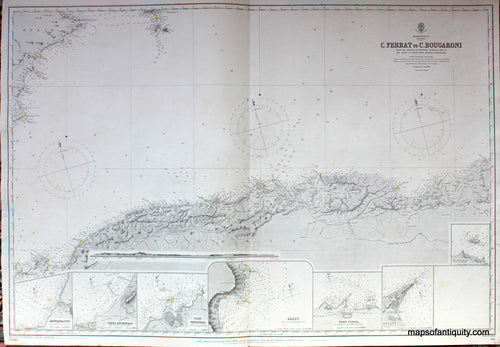 Black-and-White-Antique-Chart-Mediterranean-Algeria---C.-Ferrat-to-Bougaroni-**UNAVAILABLE**-Africa-Algeria-1883-British-Admiralty-Maps-Of-Antiquity