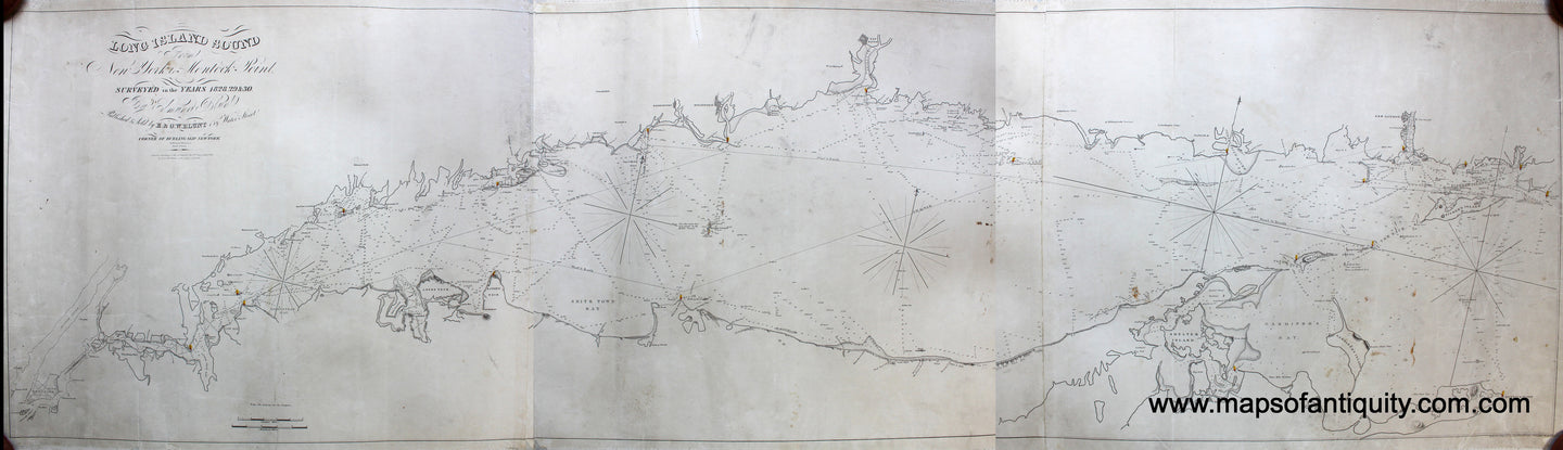 Black-and-White-Antique-Chart-Long-Island-Sound-from-New-York-to-Montock-Point--**UNAVAILABLE**-United-States-Mid-Atlantic-1830-Blunt-Maps-Of-Antiquity