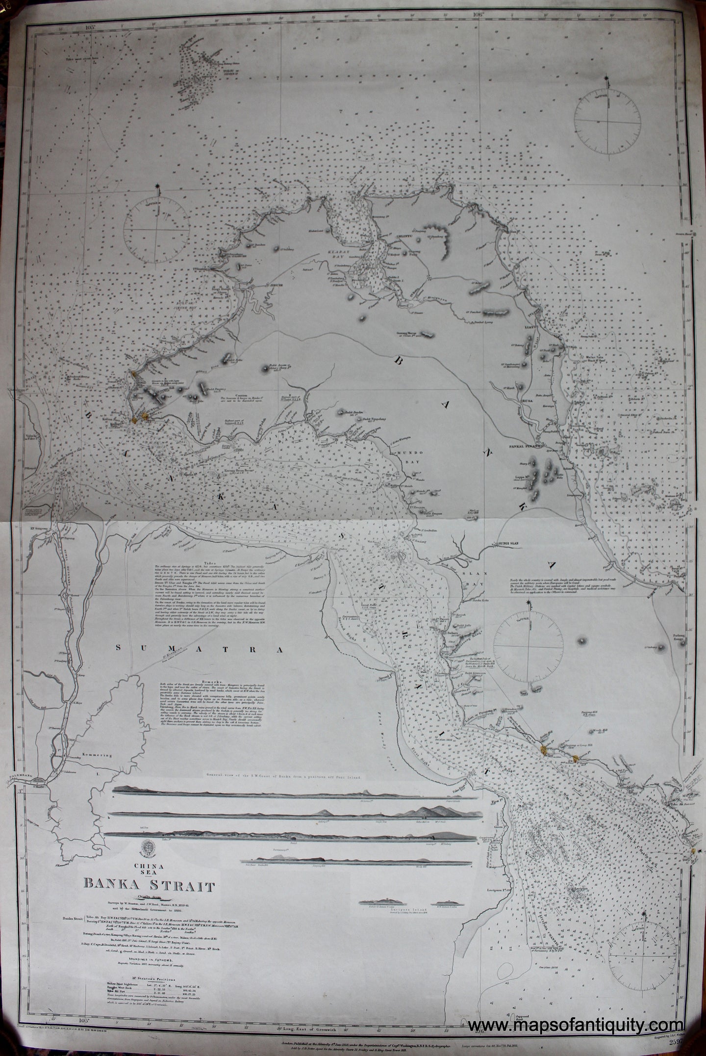 Black-and-White-Antique-Chart-Indonesia---Banka-Strait-**********-Pacific-Indonesia-1858-British-Admiralty-Maps-Of-Antiquity