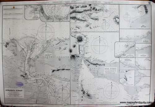 Black-and-White-Antique-Chart-Indonesia---Surabaya-Bali-and-Sapudi-Straits-with-anchorages-in-Bali-and-Kangeang-Islands-**********-Pacific-Indonesia-1898-British-Admiralty-Maps-Of-Antiquity