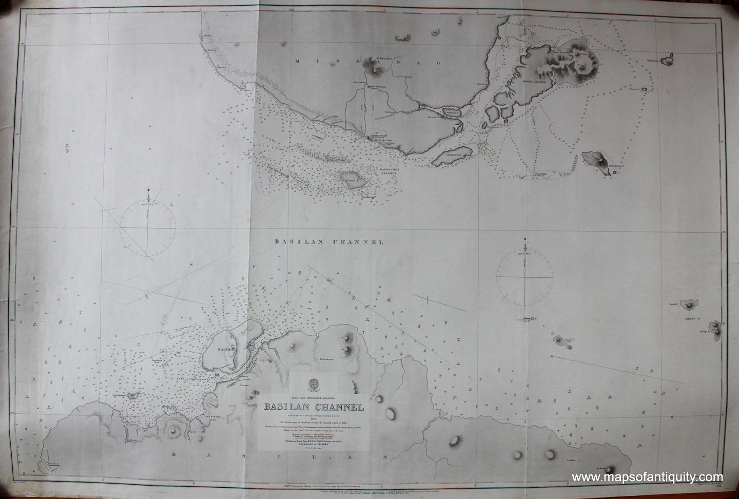 Black-and-White-Antique-Chart-Philippines---Basilan-Channel****-Pacific-Philippines-1870-British-Admiralty-Maps-Of-Antiquity