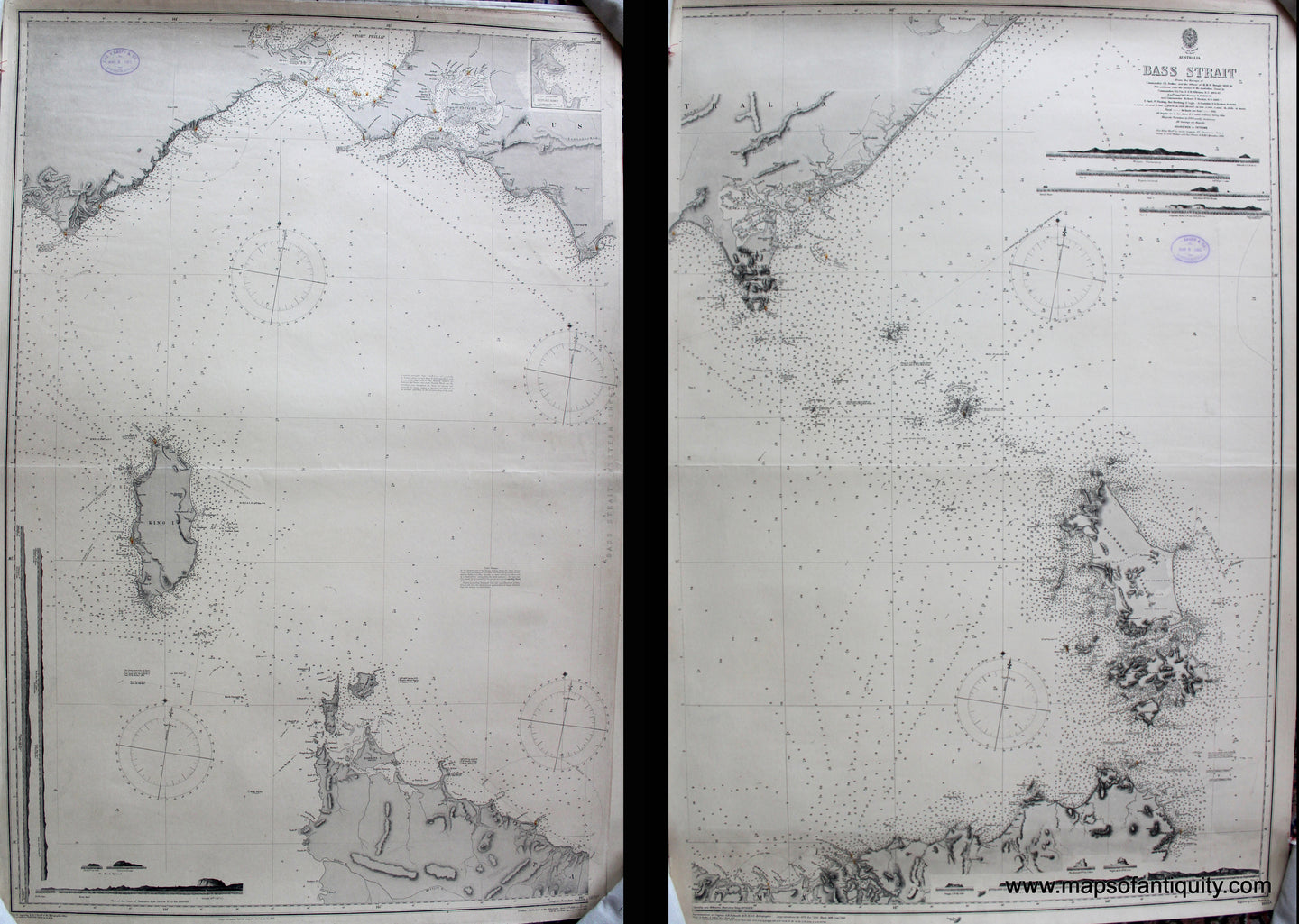 Black-and-White-Nautical-Chart-Australia---Bass-Strait-****-Pacific-Australia-1888-British-Admiralty-Maps-Of-Antiquity