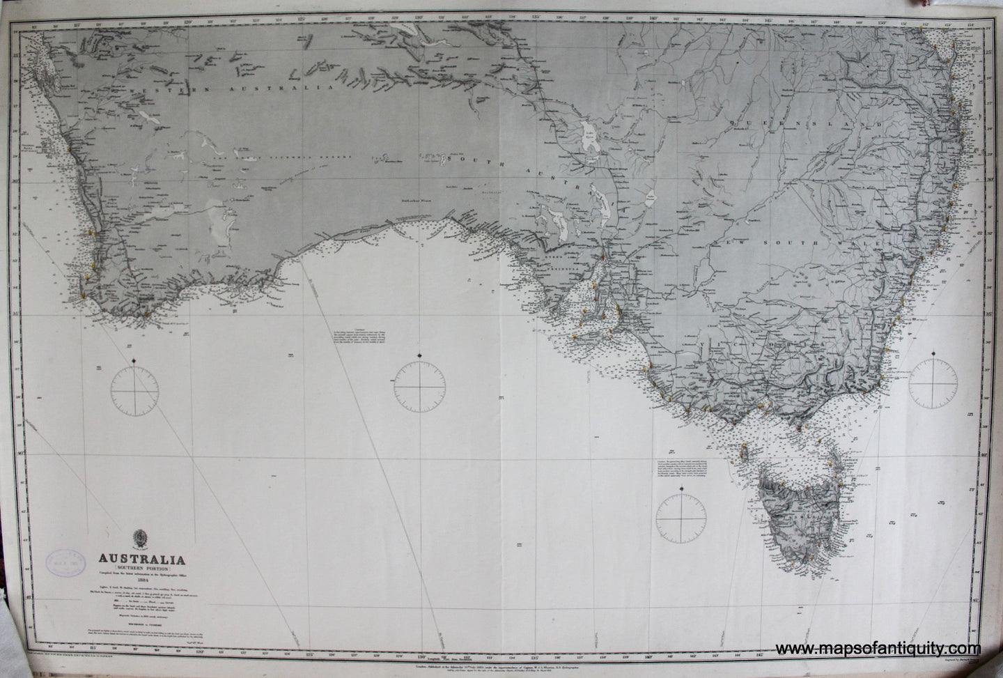 Black-and-White-Nautical-Chart-Australia-Southern-Portion-****-Pacific-Australia-1884-British-Admiralty-Maps-Of-Antiquity