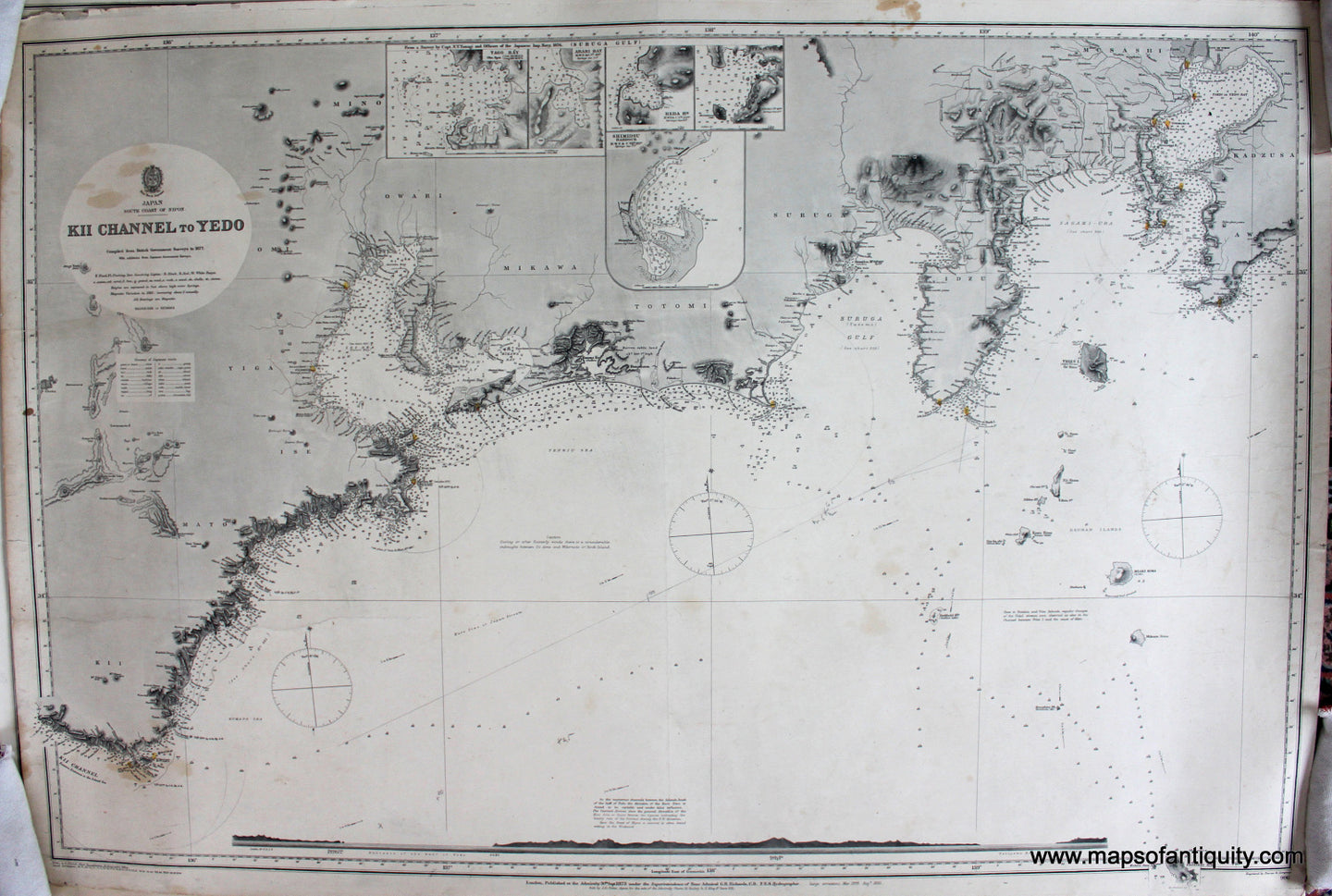 Black-and-White-Nautical-Chart-Japan---Kii-Channel-to-Yedo---Tokyo-Asia-Japan-1885-British-Admiralty-Maps-Of-Antiquity