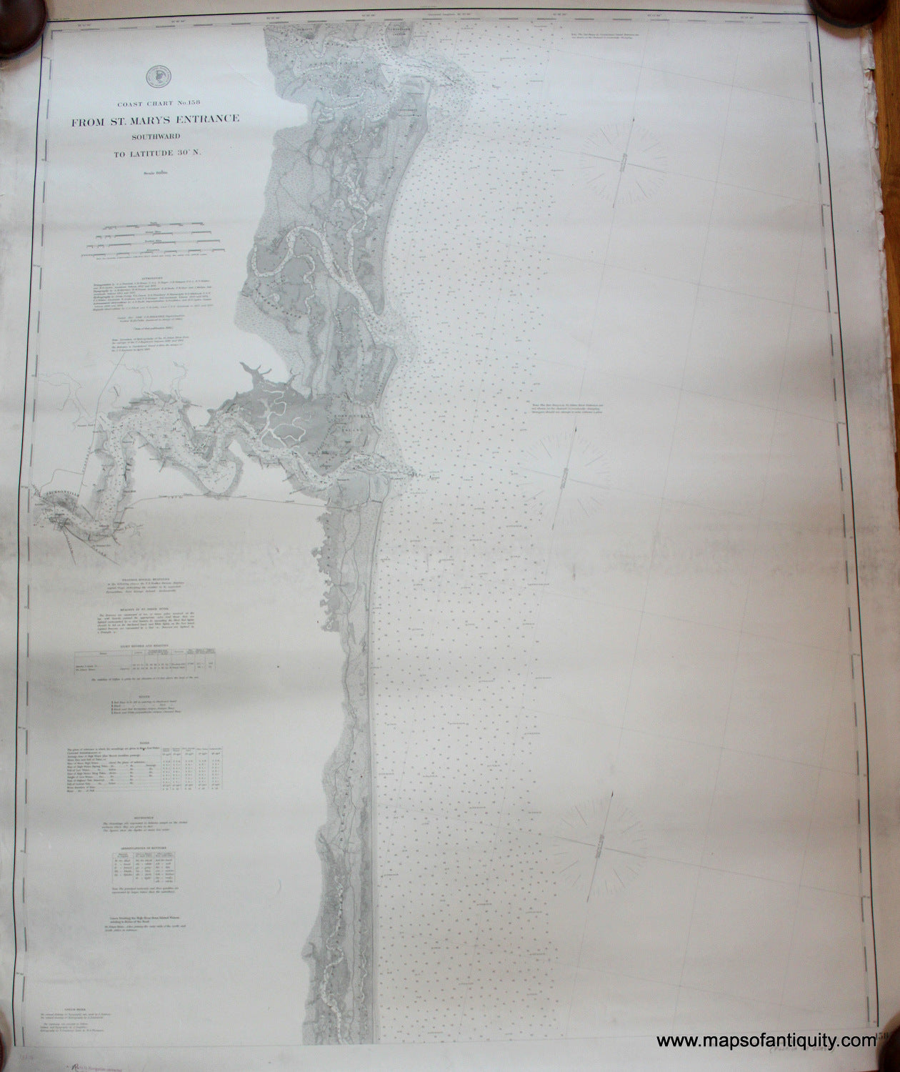 Black-and-White-Antique-Nautical-Chart-Coast-Chart-No.-158-from-St-Marys-Entrance-southward-to-Latitude-30N-********-United-States-South-1882/1895-US-Coast-and-Geodetic-Survey-Maps-Of-Antiquity