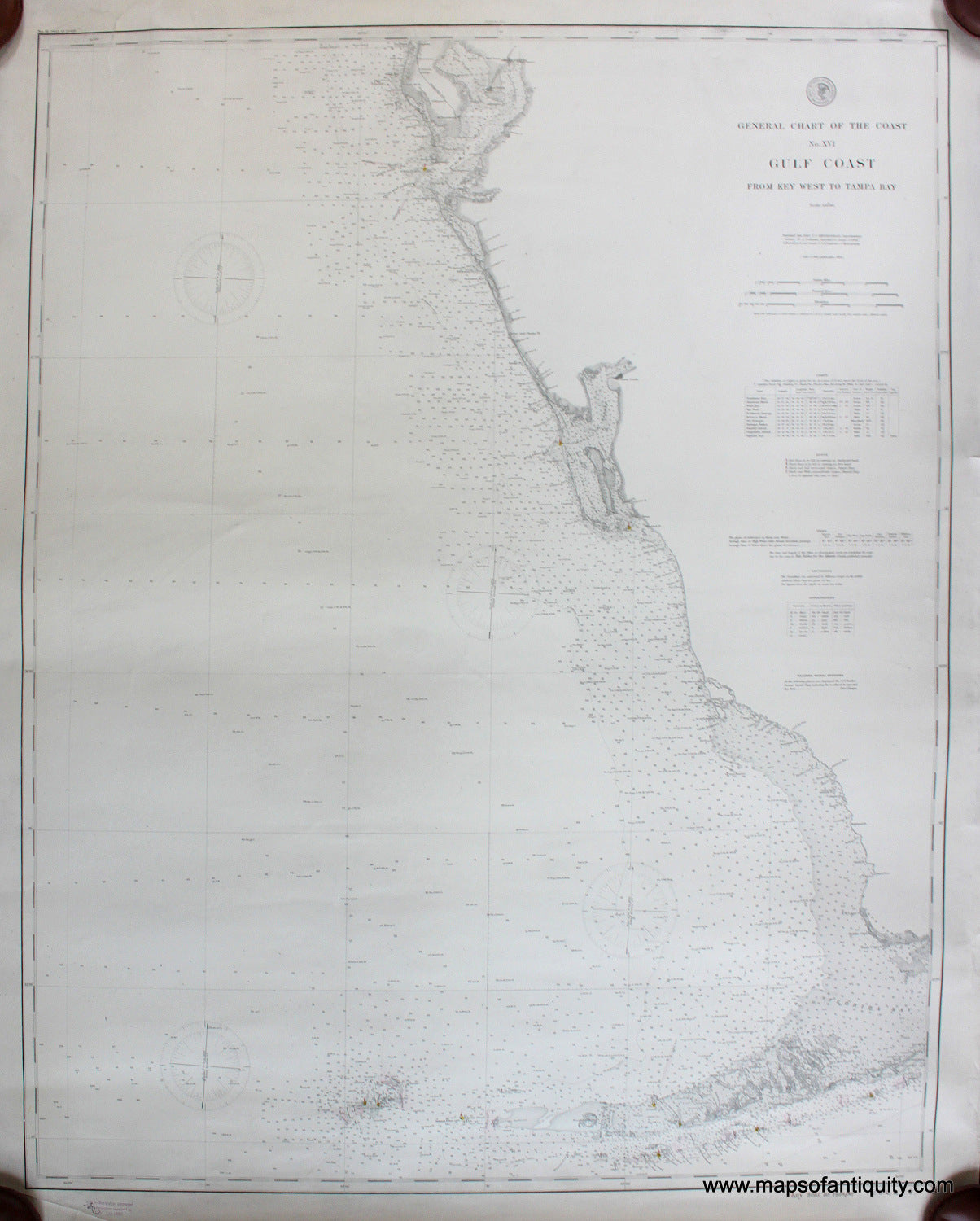Black-and-White-Antique-Nautical-Chart-General-Chart-of-the-Coast-No.-XVI-Gulf-Coast-from-Key-West-to-Tampa-Bay-United-States-South-1889-US-Coast-and-Geodetic-Survey-Maps-Of-Antiquity