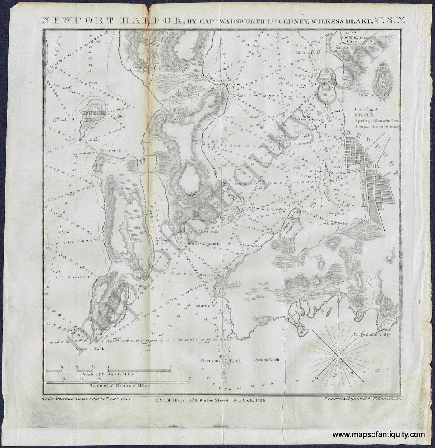 Antique-Newport-Harbor-Rhode-Island-RI-Nautical-Chart-Map-Maps-of-Antiquity