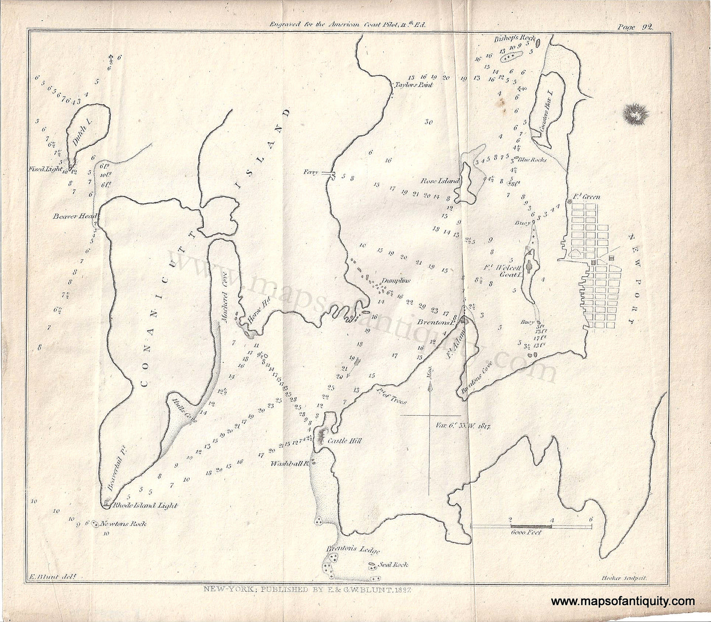 Antique-Nautical-Chart-Newport-Harbor-Rhode-Island-Chart-North-America-Rhode-Island-1827-Blunt-Maps-Of-Antiquity