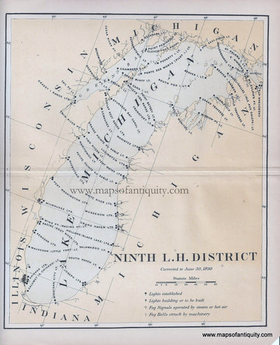 NAU247-Ninth-L.-H.-DIstrict-Lake-Michigan-Great-Lakes-Lighthouse-Chart-Antique.-DIstrict-Lake-Michigan-Great-Lakes-Lighthouse-Chart-1890