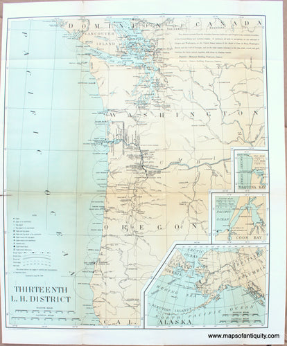 Printed-Color-Antique-Map-Lighthouses-of-the-North-Pacific-(larger-size)-United-States-West-1897-U.S.-Light-House-Service-Maps-Of-Antiquity