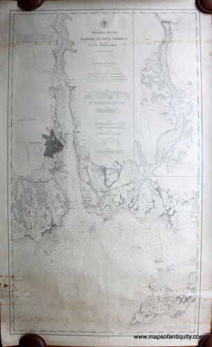 Antique-Black-and-White-Nautical-Chart-Thames-River-Harbor-of-New-London-&-Approaches-Connecticut-Nautical-Charts-US--Northeast-Charts-1889-USC&GS-Maps-Of-Antiquity