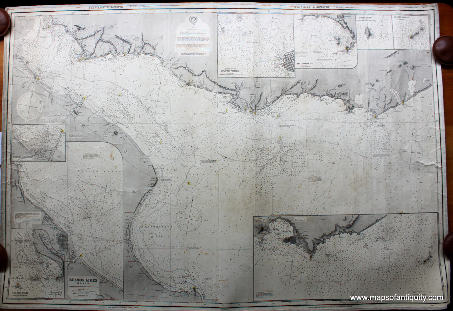 Antique-Black-and-White-Nautical-Chart-River-Plate-West-Sheet-Buenos-Aires-**********-Nautical-Charts-South-America-General-1887-Imray-Maps-Of-Antiquity