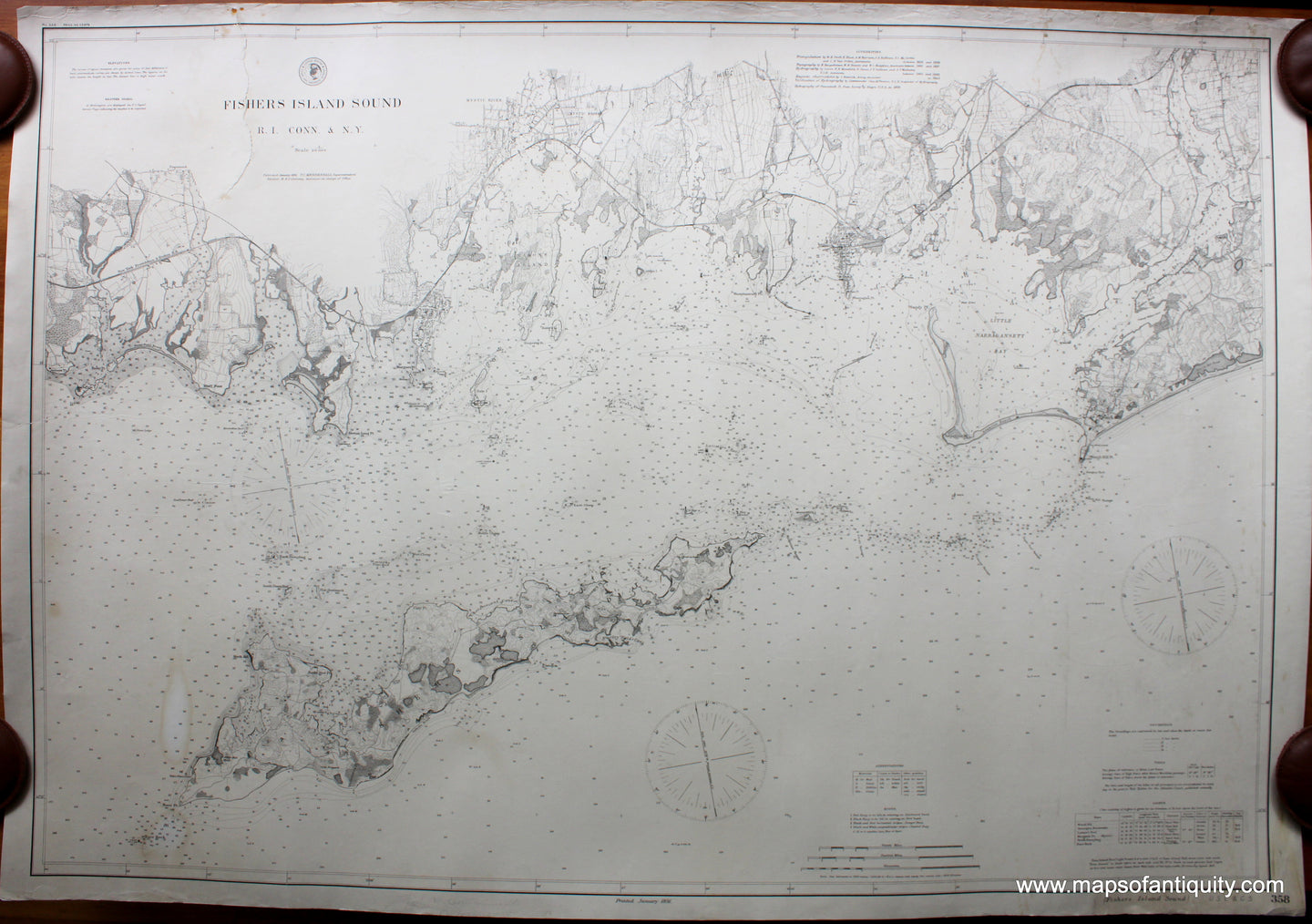 Antique-Black-and-White-Nautical-Chart-Fishers-Island-Sound-R.I.-Conn.-N.Y.-**********-Nautical-Charts-US--Northeast-Charts-1891-USC&GS-Maps-Of-Antiquity