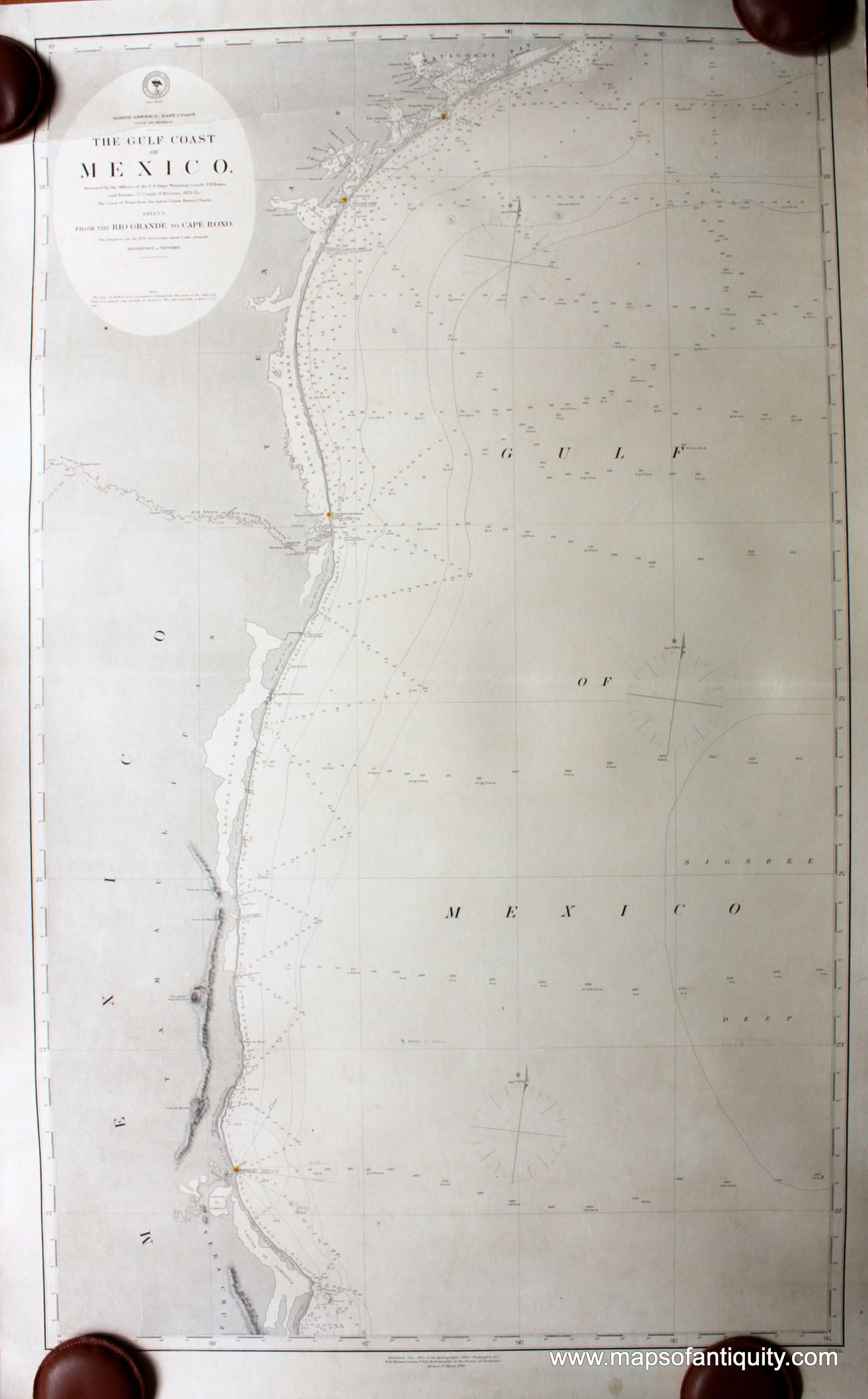Antique-Black-and-White-Nautical-Chart-The-Gulf-Coast-of-Mexico-from-Rio-Grande-to-Cape-Roxo-Nautical-Charts-US--South-Charts-1890-Hydrographic-Dept.-US-Navy-Maps-Of-Antiquity