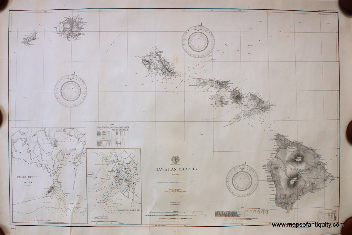 Antique-Black-and-White-Nautical-Chart-Hawaiian-Islands-**********-United-States-Hawaii-1899-USC&GS-Maps-Of-Antiquity