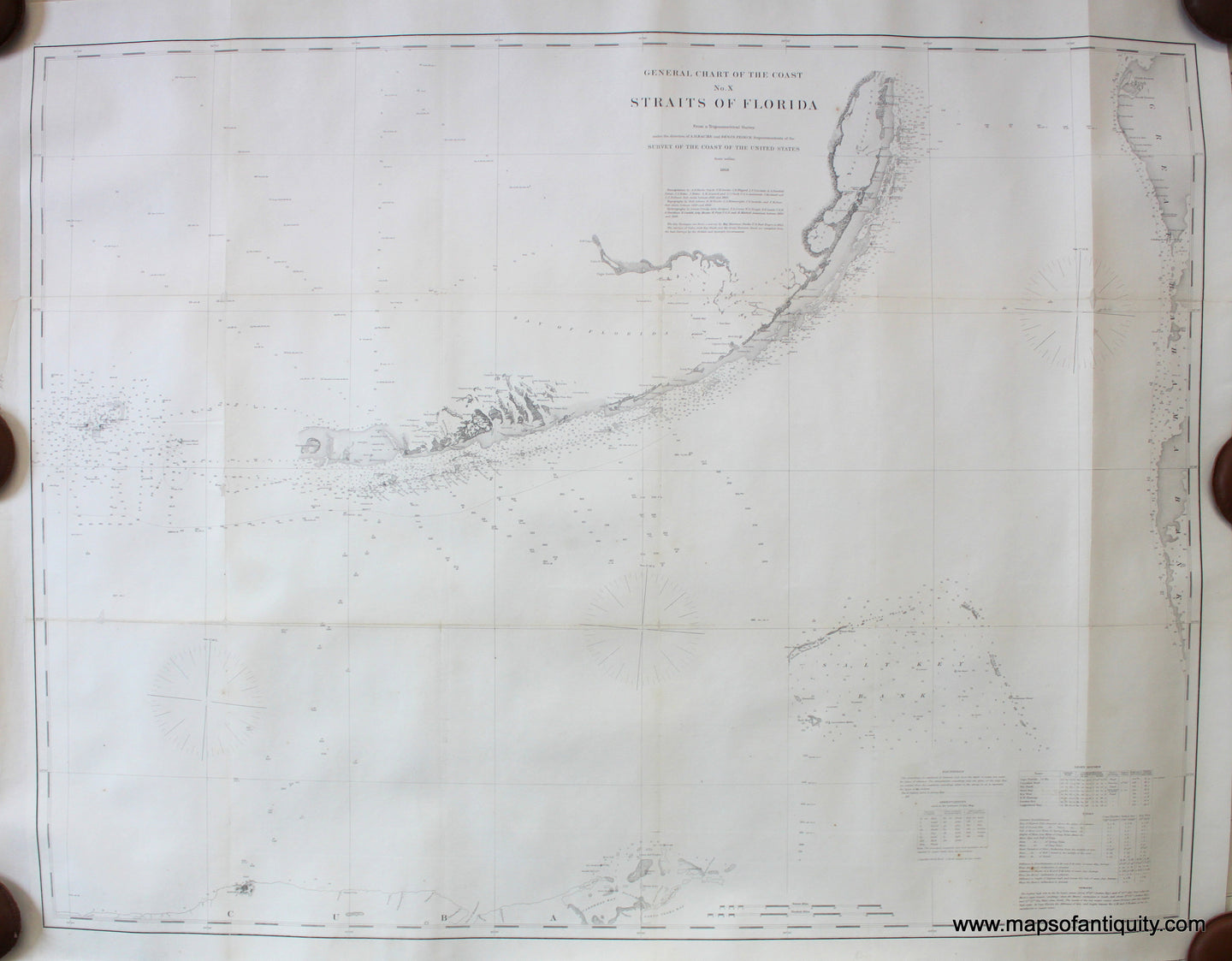 Antique-Black-and-White-Coast-Chart-General-Chart-of-the-Coast-No.-X-Straits-of-Florida-**********-United-States-Florida-1868-US-Coast-Survey-Maps-Of-Antiquity