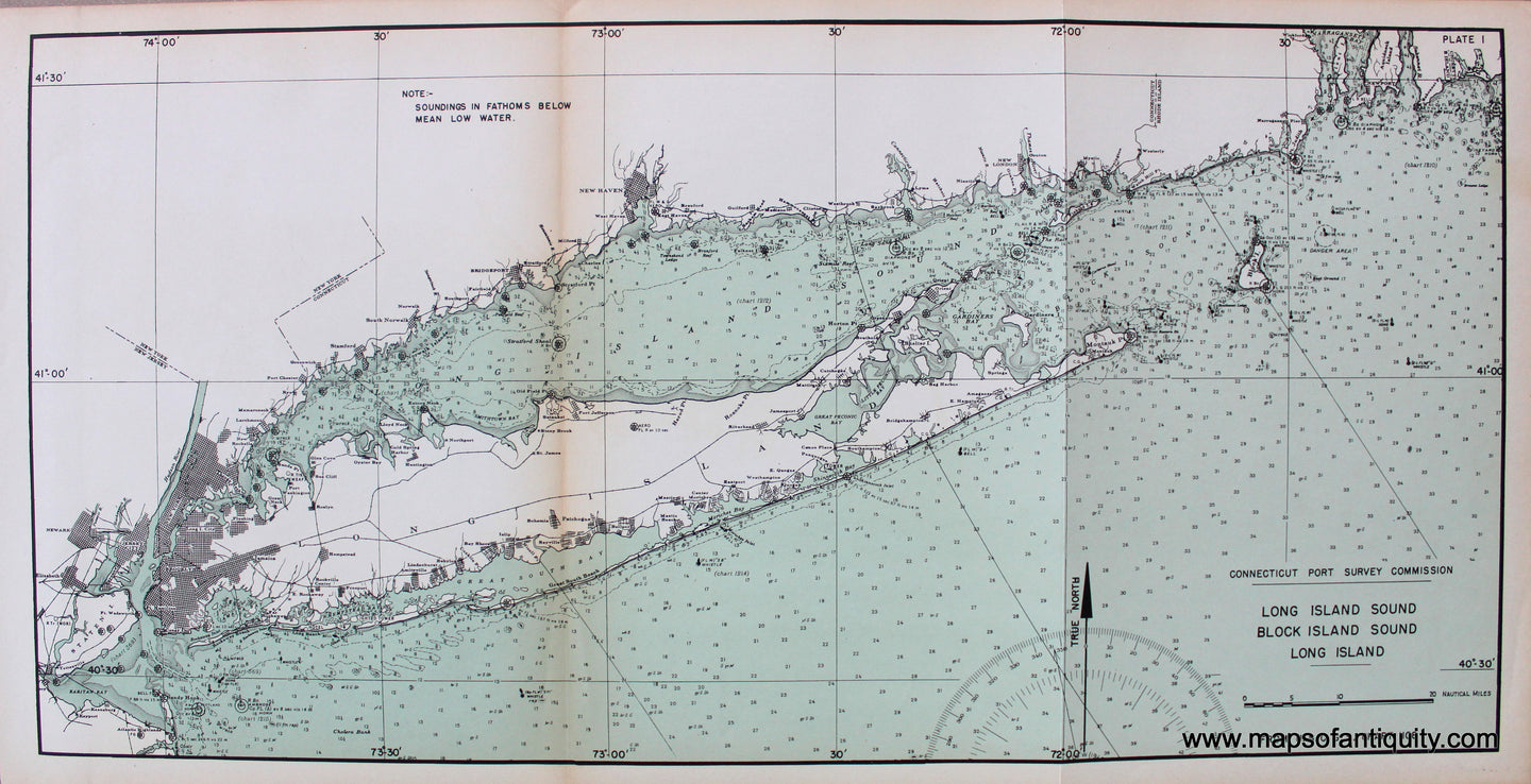 Antique-Printed-Color-Chart-Long-Island-Sound-Block-Island-Sound-Long-Island-**********-Nautical-Charts-New-York-1946-Connecticut-Port-Survey-Commission-Maps-Of-Antiquity