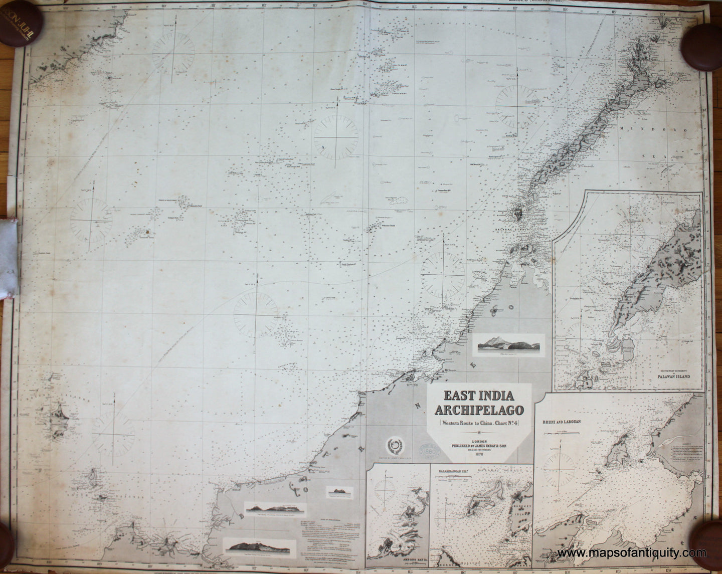 Antique-Blue-Back-Antique-Nautical-Chart-East-India-Archipelago-Western-Route-to-China-Chart-No.-4-**********-Nautical-Charts--1878-James-Imray-&-Sons-London-Maps-Of-Antiquity