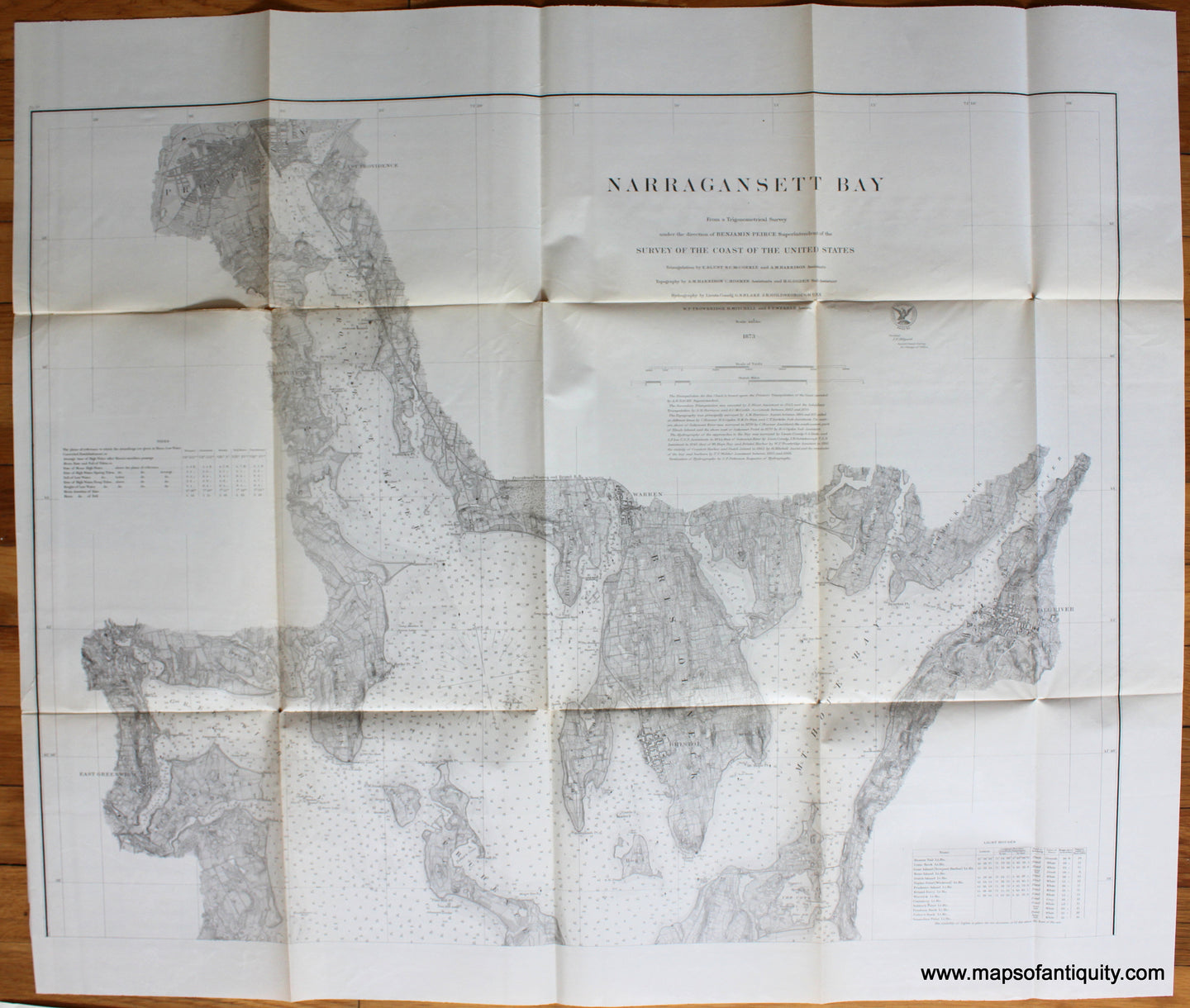 Antique-Uncolored-Coastal-Report-in-2-Sheets-Narragansett-Bay-**********-Coastal-Report-Charts--1873-US-Coast-Survey-Maps-Of-Antiquity