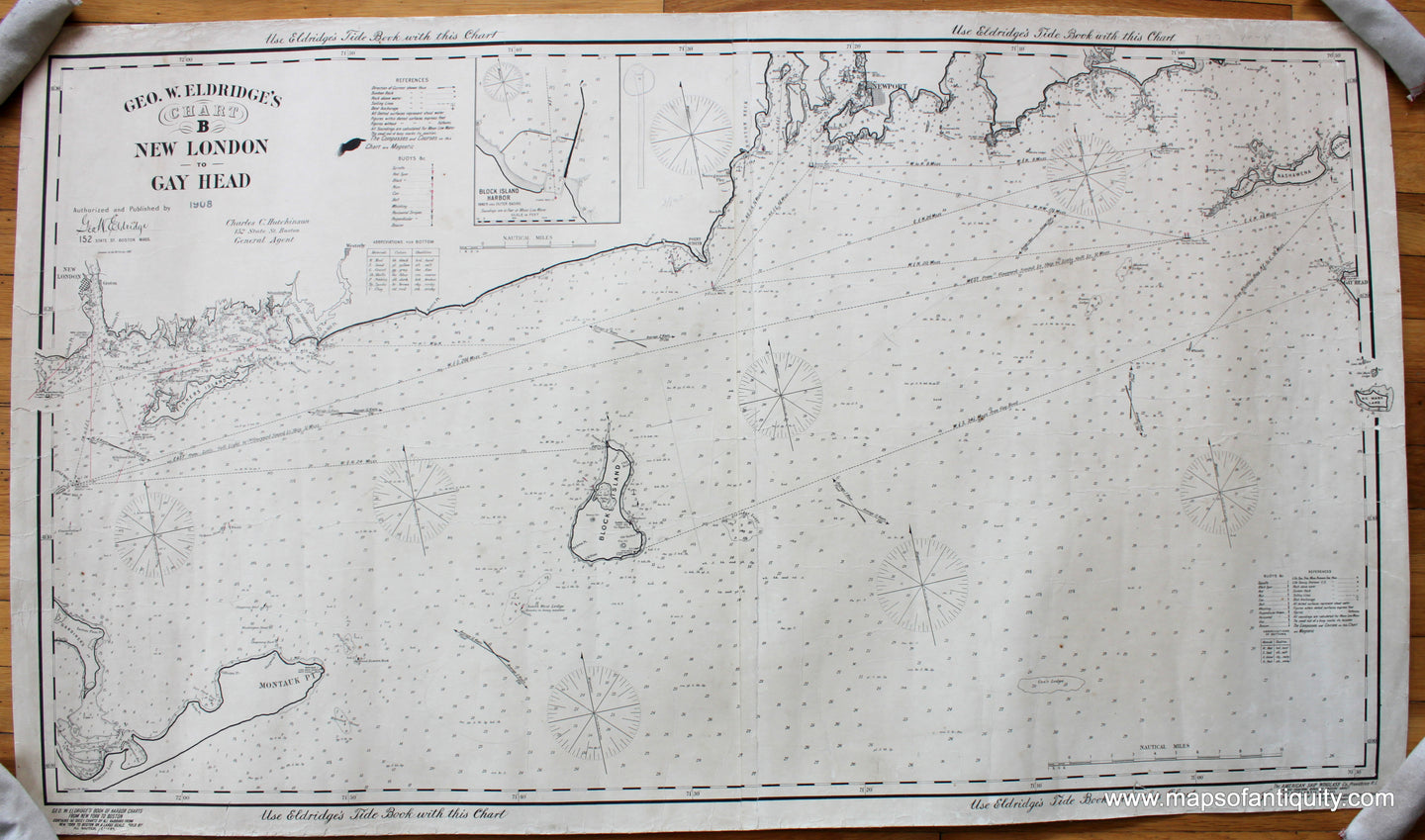 Antique-Black-And-White-Nautical-Chart-Geo.-W.-Eldridge's-Chart-B-New-London-to-Gay-Head-Nautical-Charts--1908-George-W.-Eldridge-Maps-Of-Antiquity