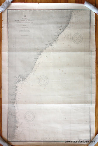 Antique-Nautical-Chart-East-Coast-of-Brazil---Pernambuco-to-Itacolomi-Bay-Nautical-Charts-South-America-1892-US-Navy-Maps-Of-Antiquity