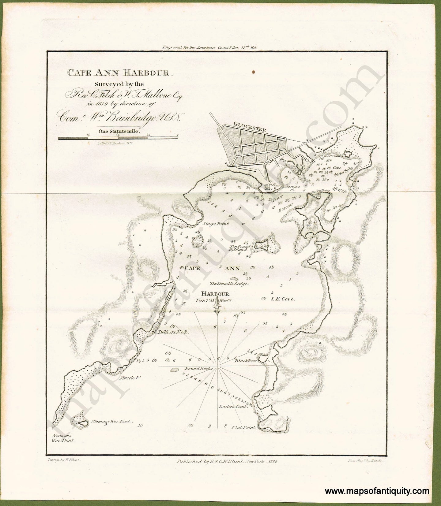 Antique-Uncolored-Harbor-Chart-Cape-Ann-Harbour-Massachusetts-******-Massachusetts--1854-Blunt-Maps-Of-Antiquity