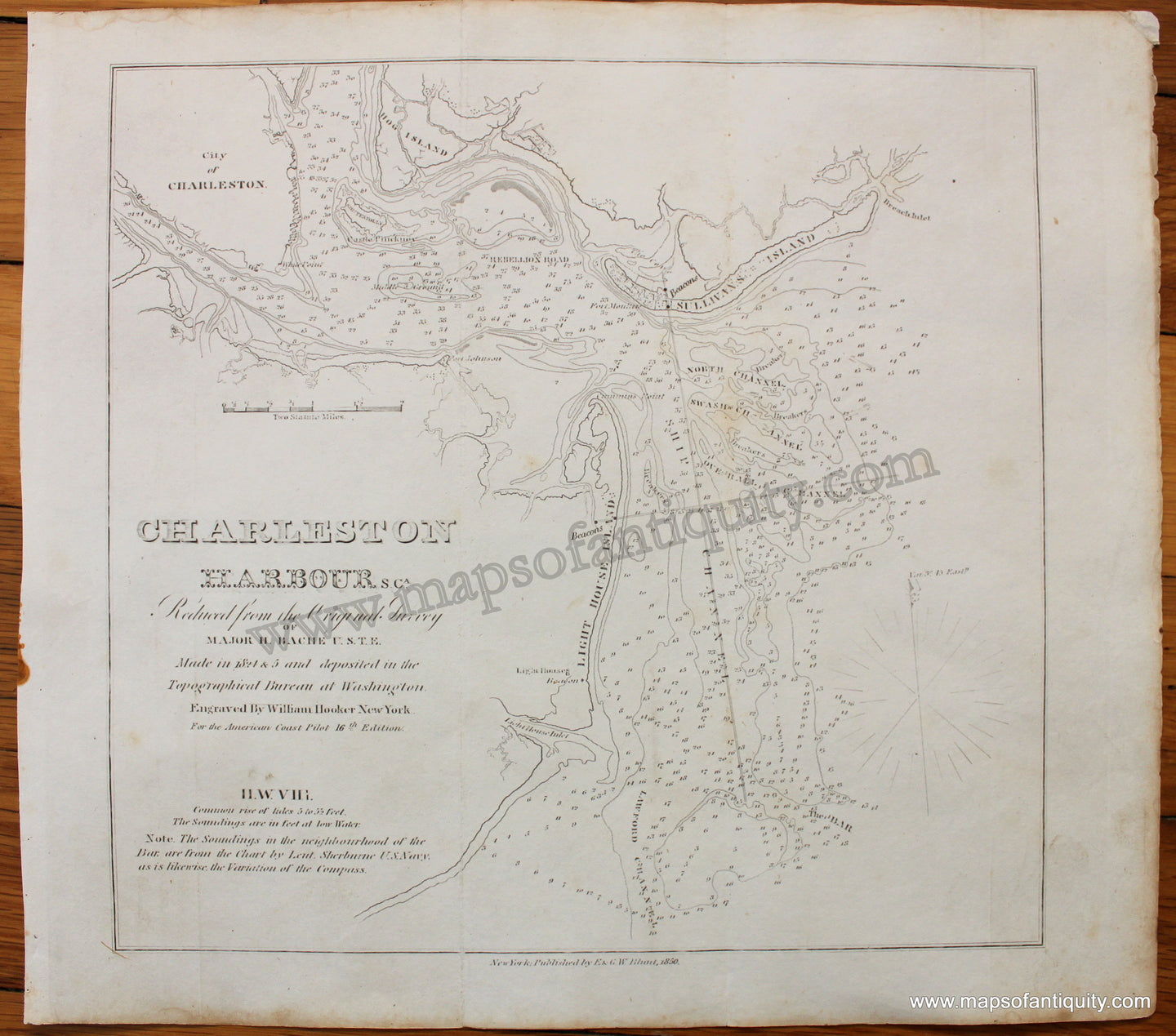 Antique-Nautical-Chart-Map-Charleston-Harbour-South-Carolina-Blunt-1854