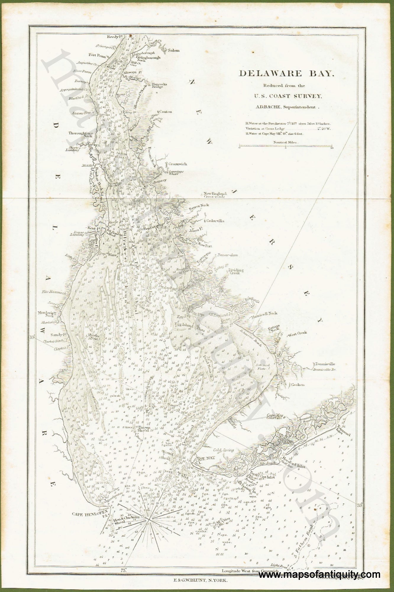 Antique-Uncolored-Harbor-Chart-Delaware-Bay-**********-Massachusetts--1854-Blunt-Maps-Of-Antiquity