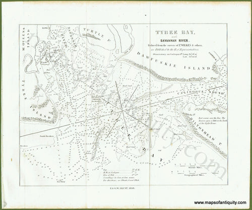 Antique-Uncolored-Harbor-Chart-Tybee-Bay-and-Savannah-River-Massachusetts--1854-Blunt-Maps-Of-Antiquity