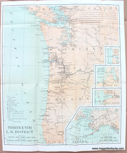 1899 - Thirteenth L.H. District (Washington and Oregon Lighthouse District) - Antique Map