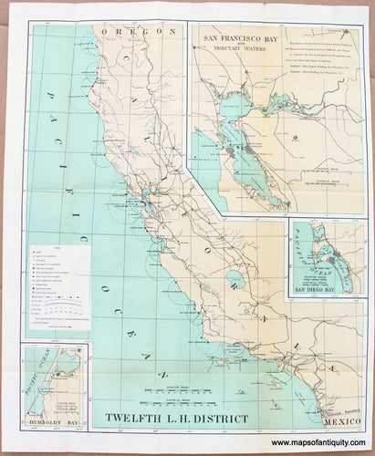 Genuine Antique Printed Color Map-Twelfth L.H. District (California Lighthouse District)-1898-U.S. Light-House Service-Maps-Of-Antiquity-1800s-19th-century